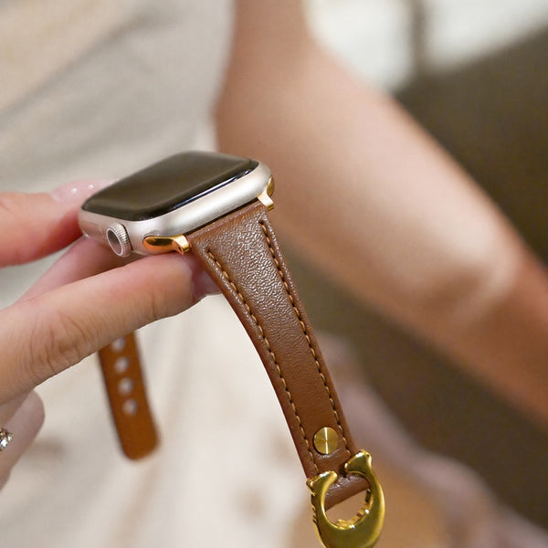 Sculpted C-Clasp Slim Leather Watch Band