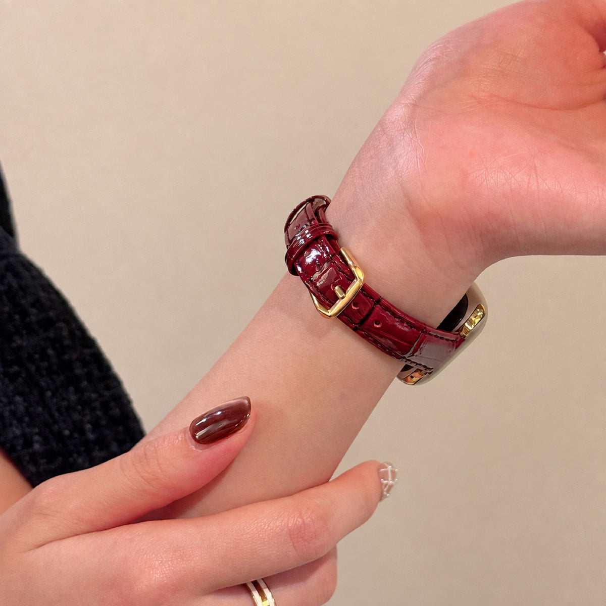 Lustrous Bamboo-Grain Leather Watch Band 1