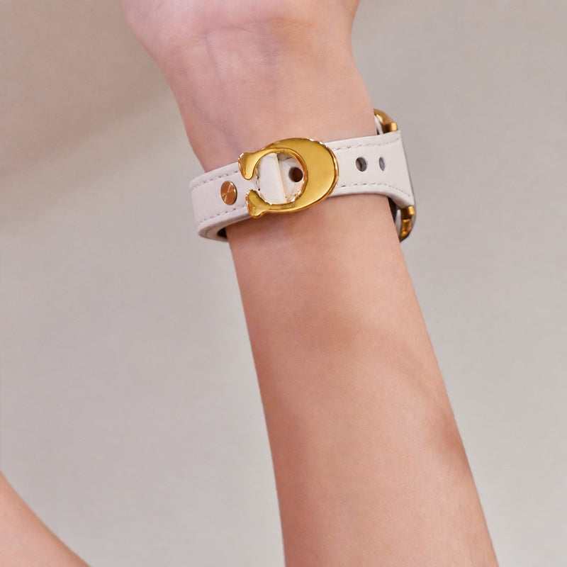 Sculpted C-Clasp Slim Leather Watch Band 7